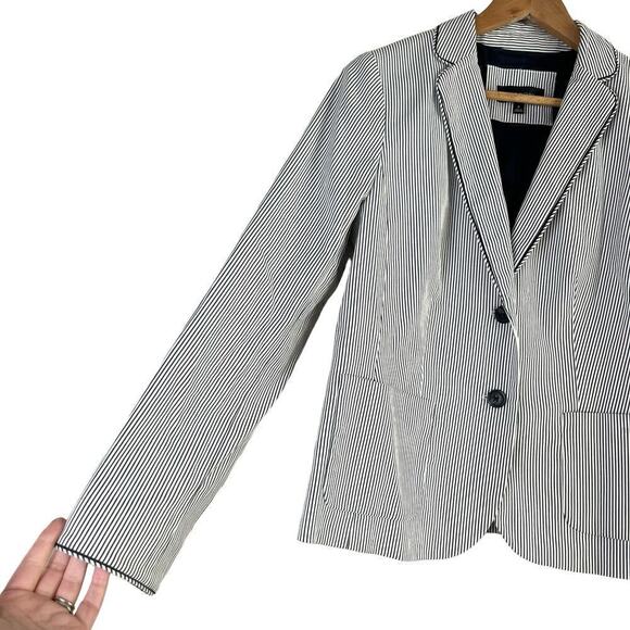 Talbots‎ Stripe Piped Blazer Jacket in Black and White Cotton Stretch, Size 4 - Picture 7 of 14